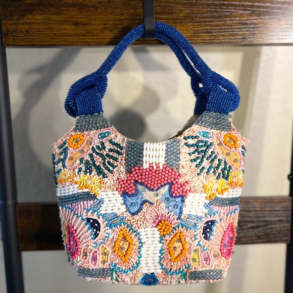 Handbags - Viral Made in India Beaded Bag Multicolor w/ Blue Handle